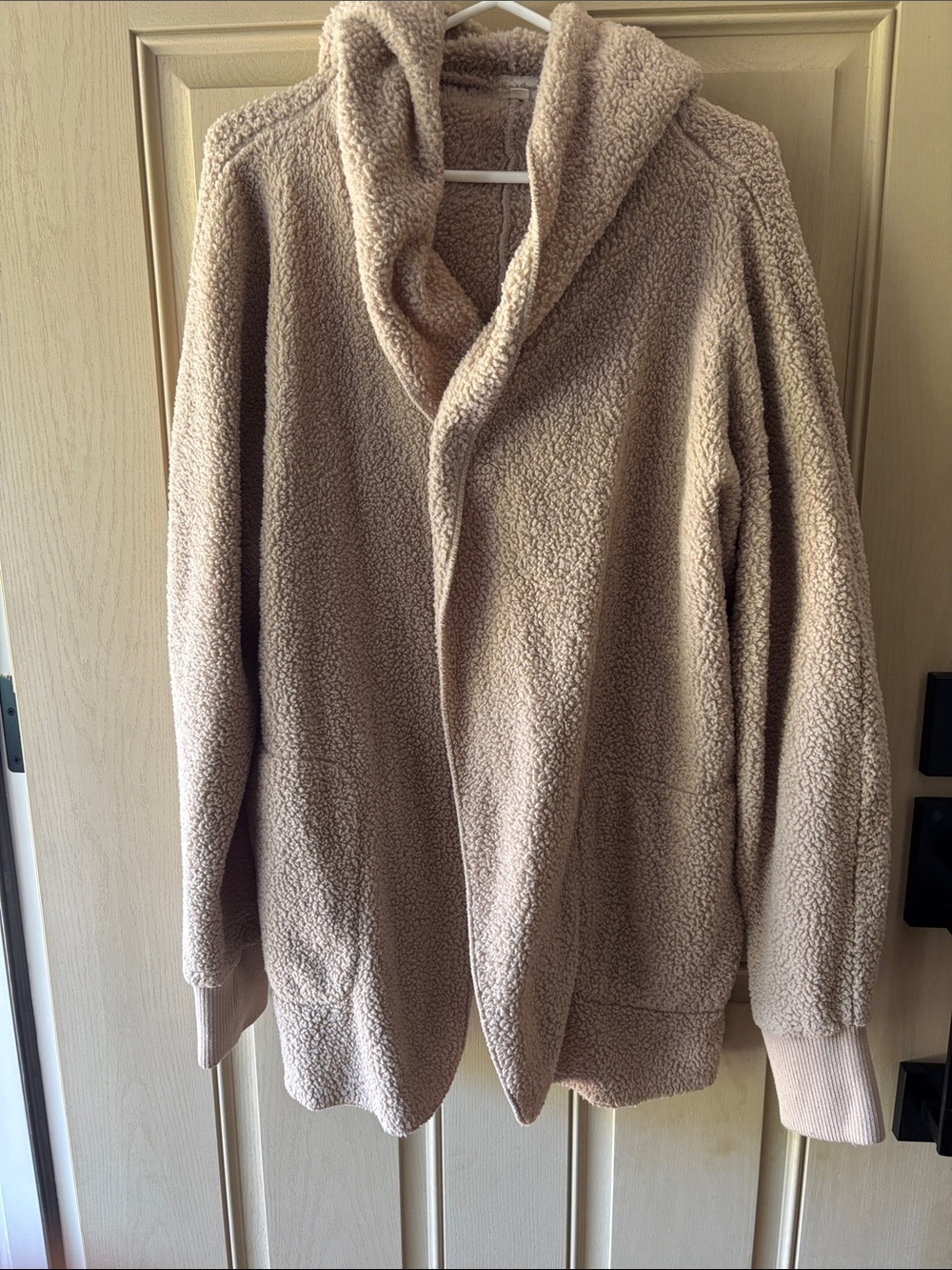 Hem & Thread Plush Teddy Hooded Jacket in Beige